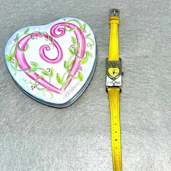 Brighton watch Santa Paula rare yellow w metal box *needs new battery main image 7